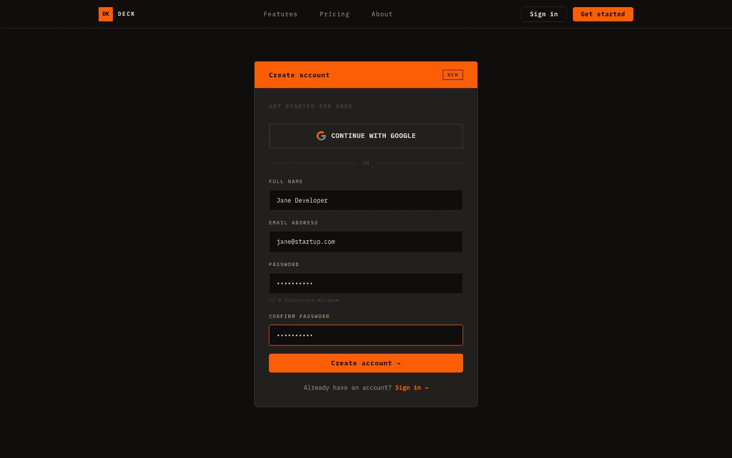 Custom signup page